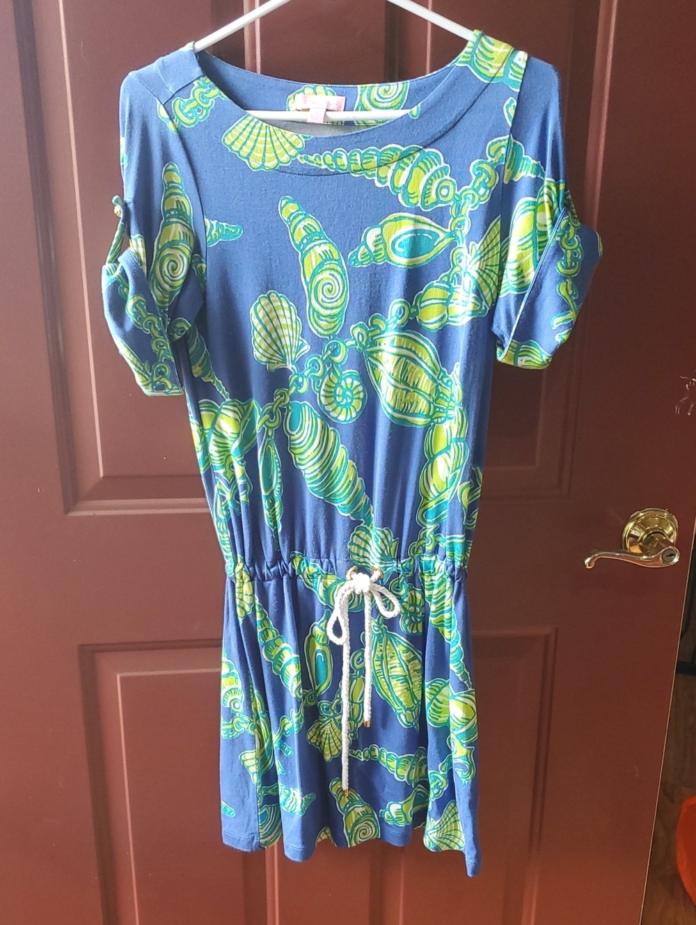 Lilly Pulitzer Racquel  Dress with Blue & Green Seashell Print Silk & Cotton